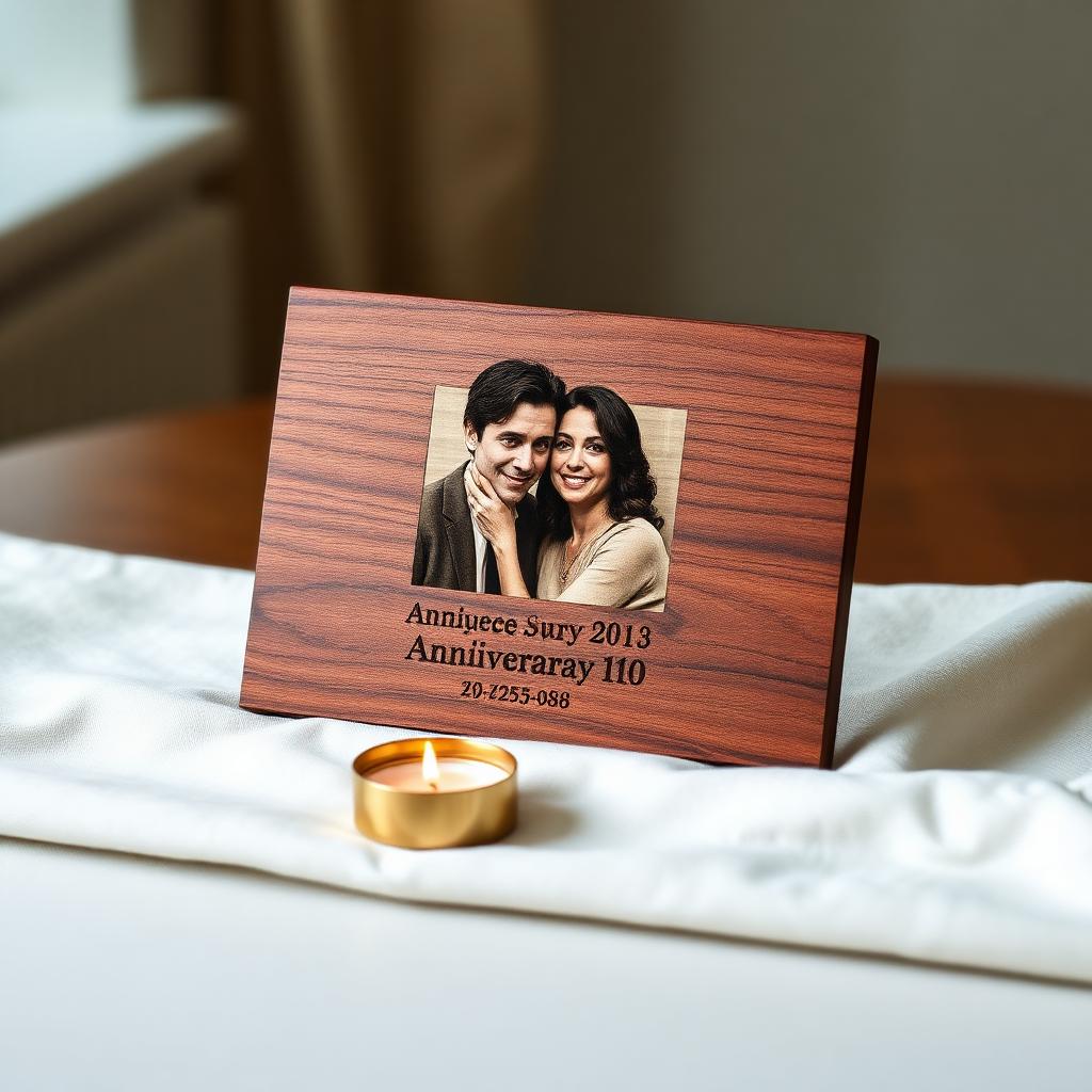 Wooden Anniversary Photo Plaque — engraved with couple photo and date
