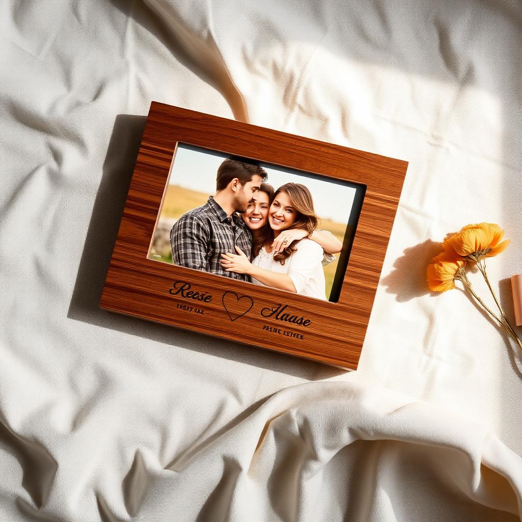 Personalised Couple Wooden Photo Frame — engraved walnut with couple photo