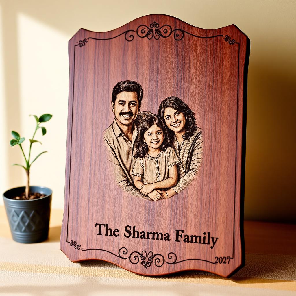 Family Portrait Wooden Plaque — engraved with family photo