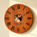 Engraved Wooden Photo Clock with couple photo and roman numerals