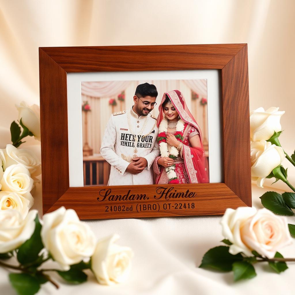 Personalised Wedding Wooden Frame — engraved with names and wedding date
